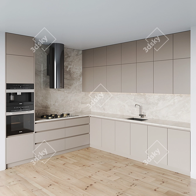 Modern Kitchen 0112: Gas Hob, Oven, Coffee Machine 3D model image 1