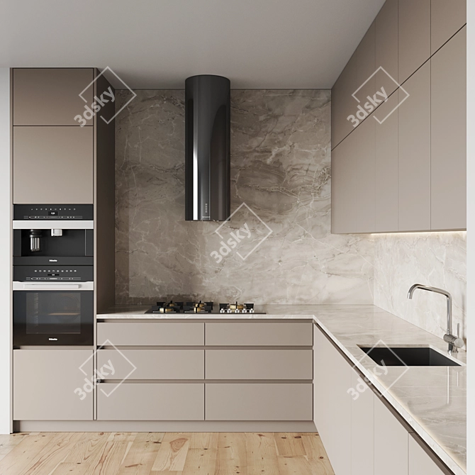 Modern Kitchen 0112: Gas Hob, Oven, Coffee Machine 3D model image 2