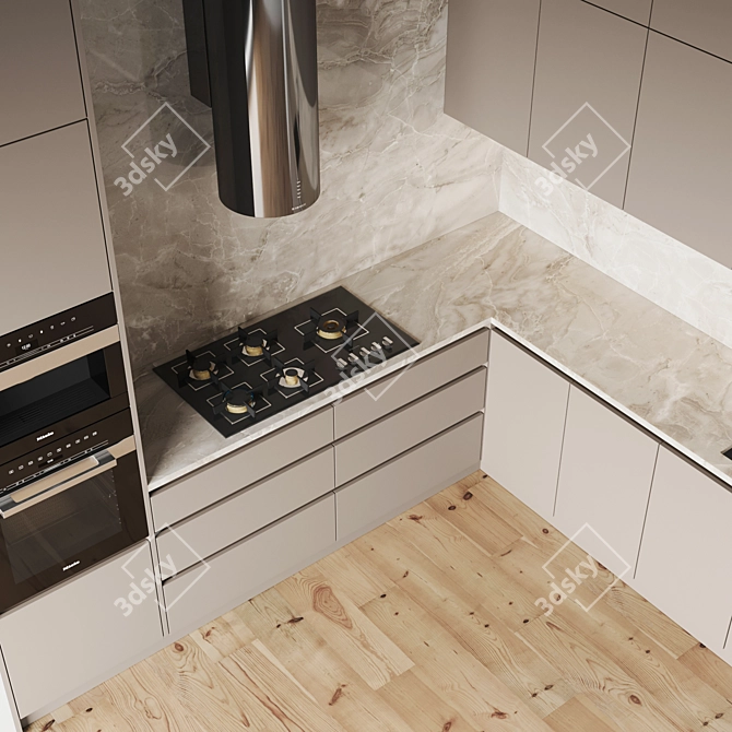 Modern Kitchen 0112: Gas Hob, Oven, Coffee Machine 3D model image 3