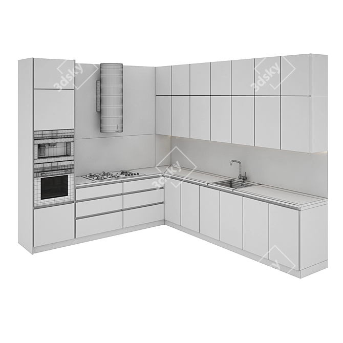 Modern Kitchen 0112: Gas Hob, Oven, Coffee Machine 3D model image 5