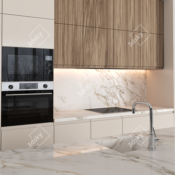 Modern Island Kitchen: High-Quality, Editable Modules 3D model image 3