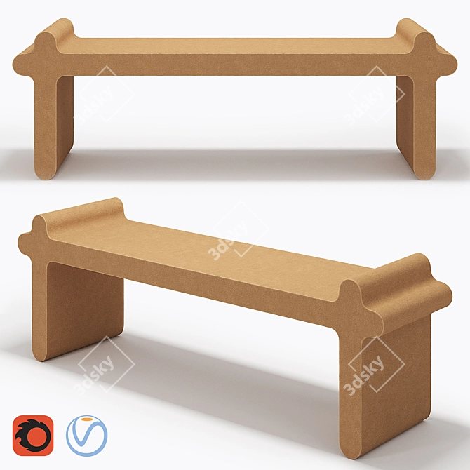 Italian Designer Brown Leather Bench 3D model image 1
