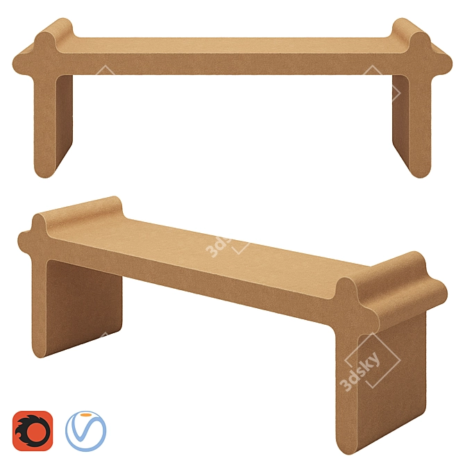 Italian Designer Brown Leather Bench 3D model image 4