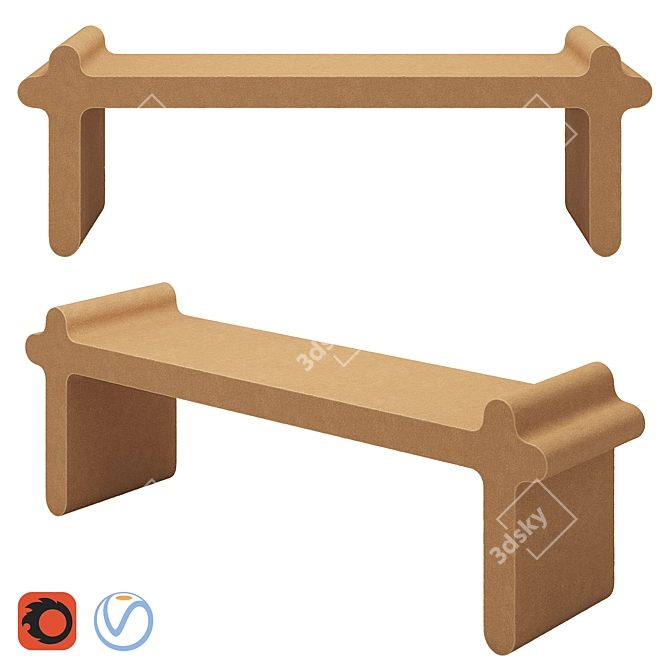 Italian Designer Brown Leather Bench 3D model image 10