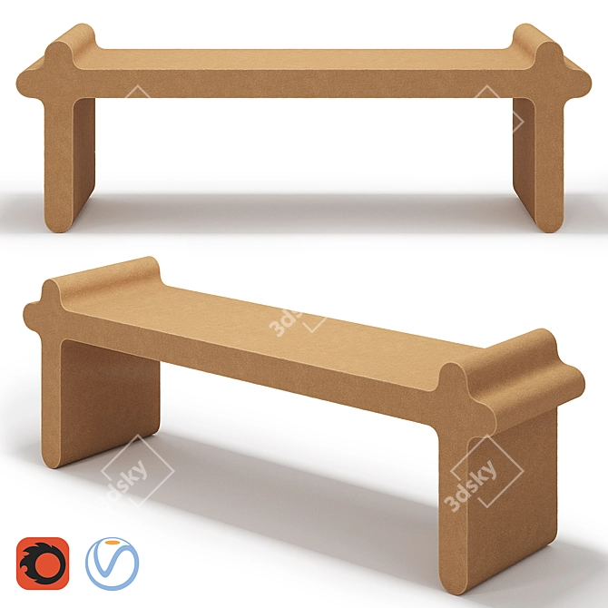 Italian Designer Brown Leather Bench 3D model image 11