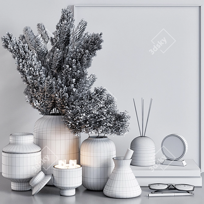 Elegant Decor Set: Pampas, Vases, Books, Candlesticks 3D model image 5