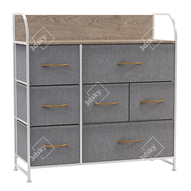 Modern Wood-Top Wide Chest of Drawers 3D model image 1