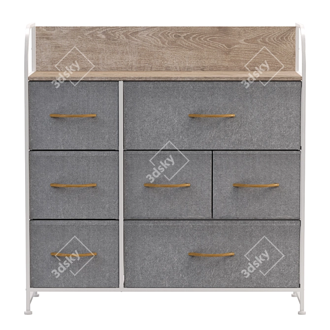 Modern Wood-Top Wide Chest of Drawers 3D model image 2