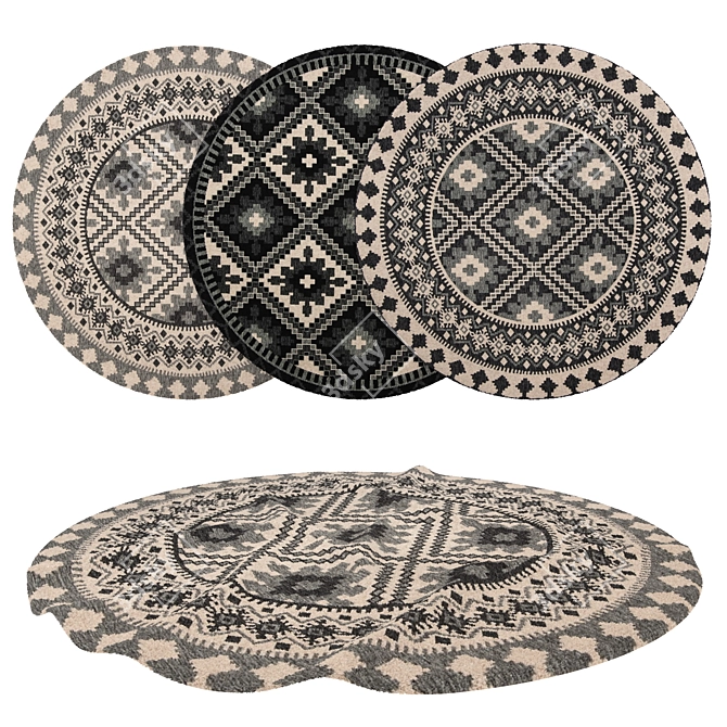 Round Rugs Set: 6 Unique Designs 3D model image 1