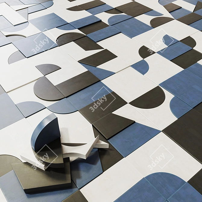 Mutina Puzzle Tile: Geometric Design. 3D model image 1