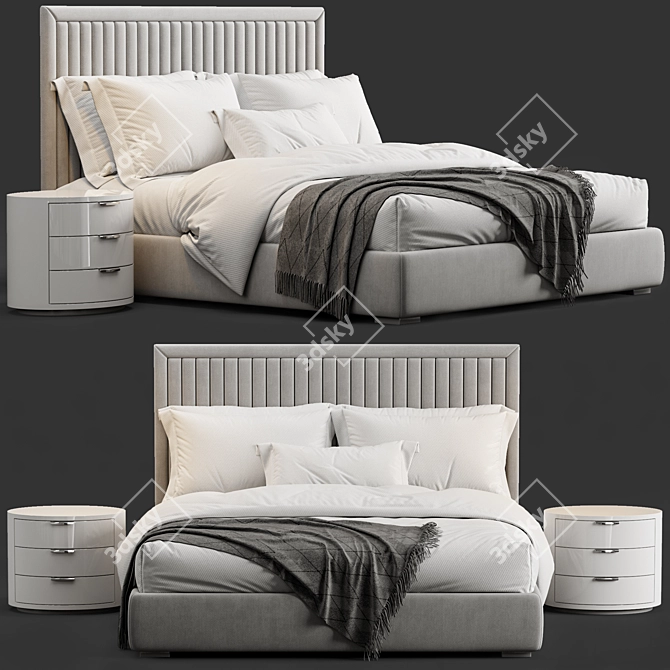 Pine Channel Tufted Headboard Bed 3D model image 1