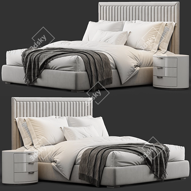 Pine Channel Tufted Headboard Bed 3D model image 2