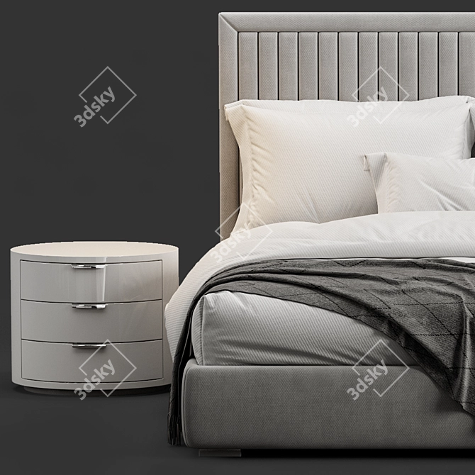 Pine Channel Tufted Headboard Bed 3D model image 3