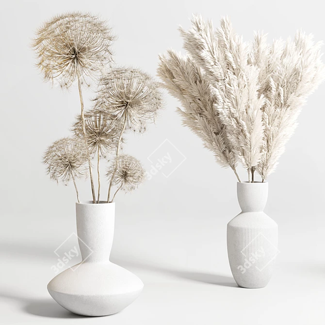 Concrete Vase Bouquet with Pampas and Dry Hogweed 3D model image 3