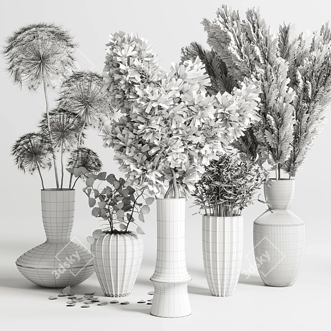 Concrete Vase Bouquet with Pampas and Dry Hogweed 3D model image 7