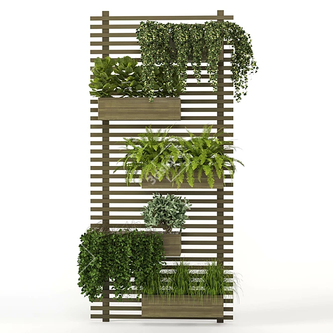 Rustic Concrete Pot with Metal Shelf - Set 0068 3D model image 1