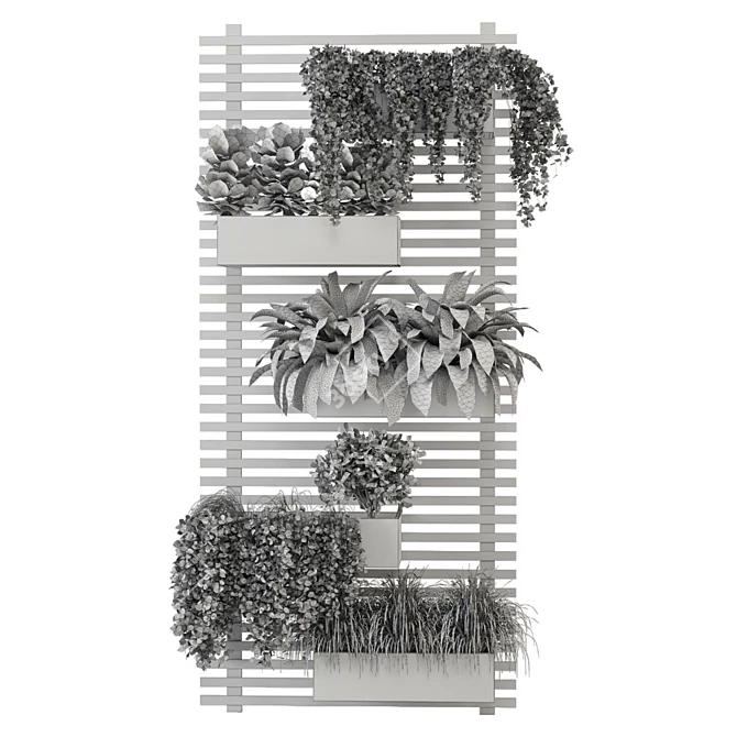 Rustic Concrete Pot with Metal Shelf - Set 0068 3D model image 7