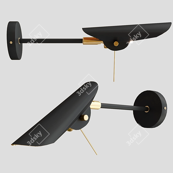 Gold & Black Adjustable Bird Wall Lamp 3D model image 2