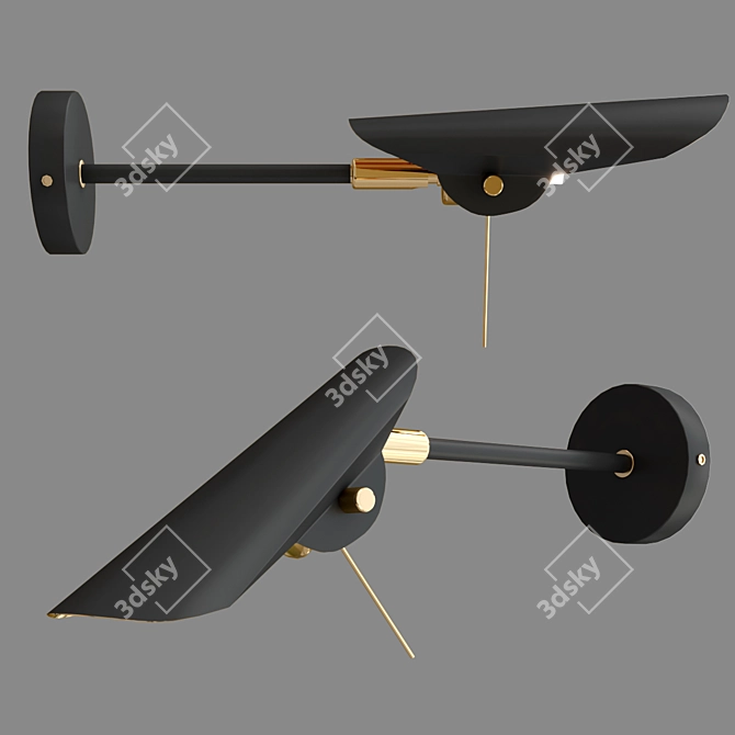 Gold & Black Adjustable Bird Wall Lamp 3D model image 3