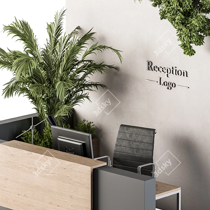 Elegant Reception Desk & Wall Decor 3D model image 3