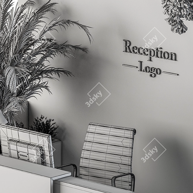 Elegant Reception Desk & Wall Decor 3D model image 6