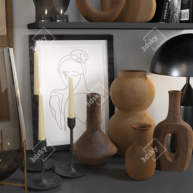 Stylish Decor Set: Vases & Candlestick 3D model image 3