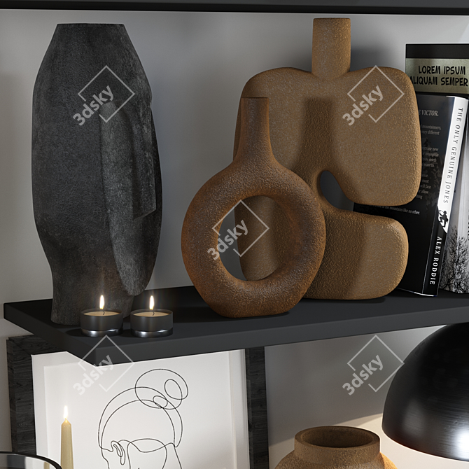 Stylish Decor Set: Vases & Candlestick 3D model image 4