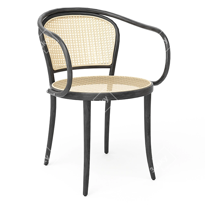 Pale Green Cane Armchair: Classic Elegance 3D model image 2