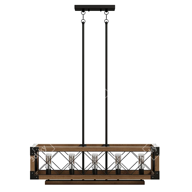 Rustic Wood Rectangle Chandelier 3D model image 3