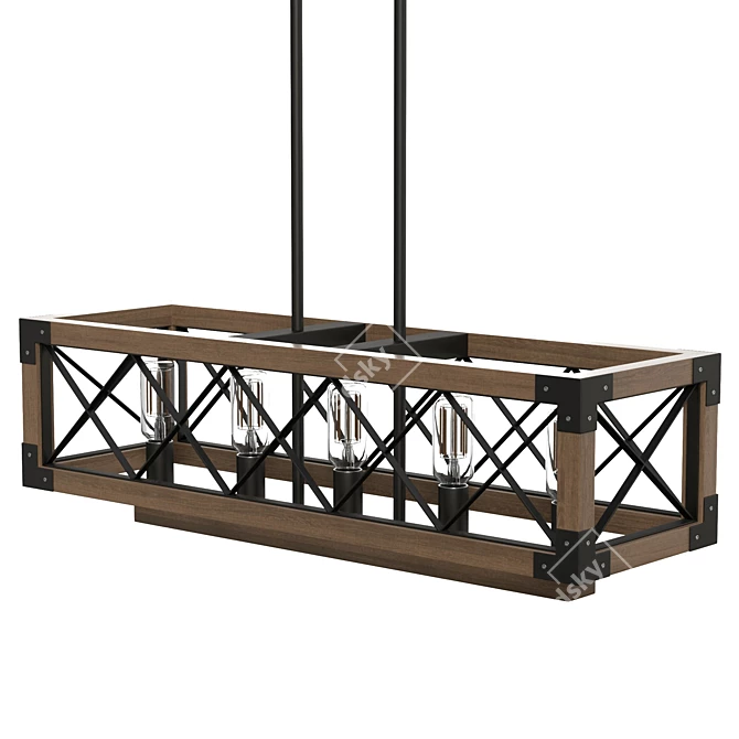 Rustic Wood Rectangle Chandelier 3D model image 4