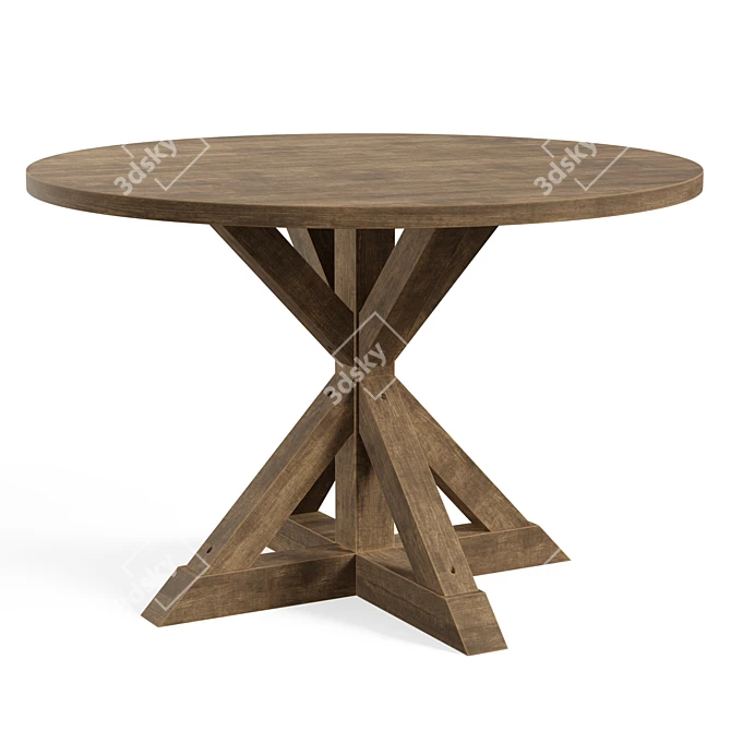 Rustic Wood Trestle Dining Table 3D model image 1