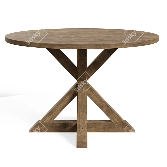 Rustic Wood Trestle Dining Table 3D model image 2