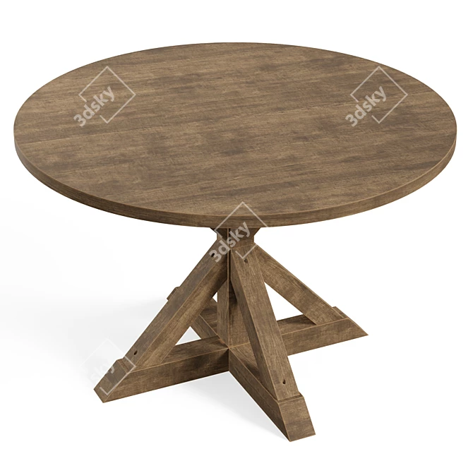 Rustic Wood Trestle Dining Table 3D model image 3