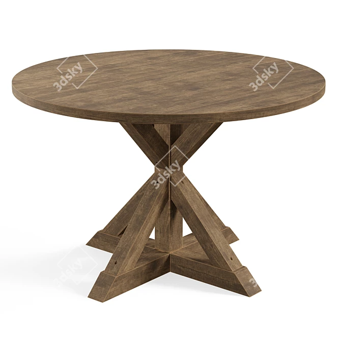 Rustic Wood Trestle Dining Table 3D model image 4