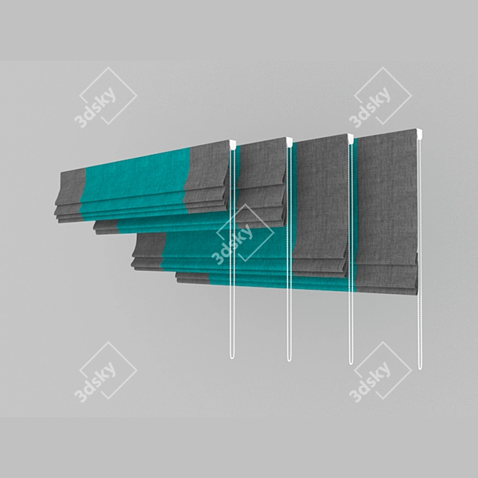 Turquoise Roman Curtains Set 3D model image 2