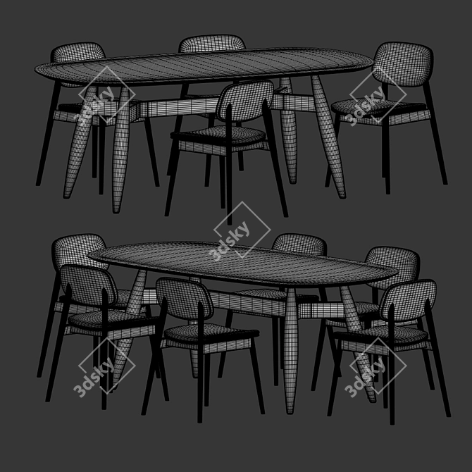 Modern Dining Set 128: Metal, Wood, Velvet. Perfect for Any Space 3D model image 3