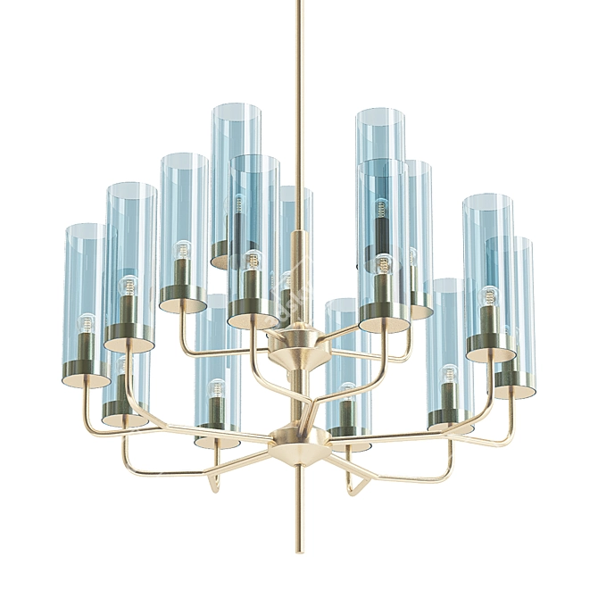 Hans-Agne Brass & Blue Glass Chandelier 3D model image 1