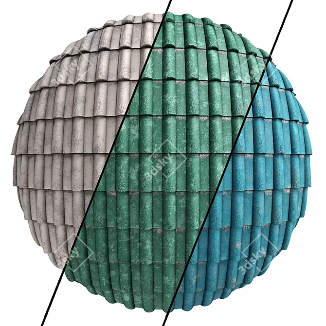 PBR Roof Tile Materials: 3 Color Options 3D model image 1