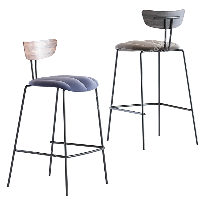 Elegant Gray Barstool with Walnut Veneer Accent 3D model image 1