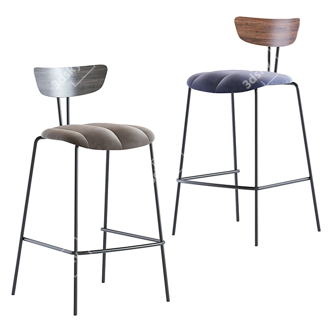 Elegant Gray Barstool with Walnut Veneer Accent 3D model image 2