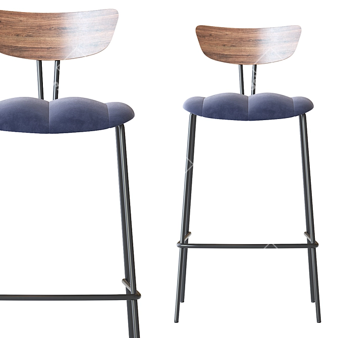 Elegant Gray Barstool with Walnut Veneer Accent 3D model image 4