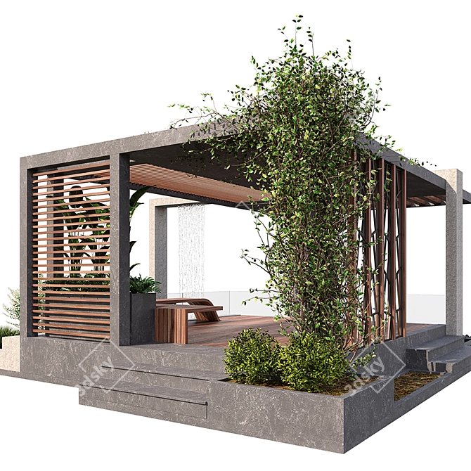 Elegant Pergola Oasis: Water & Plant Haven 3D model image 3