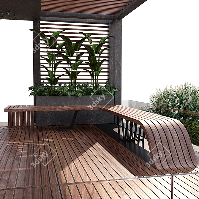 Elegant Pergola Oasis: Water & Plant Haven 3D model image 4