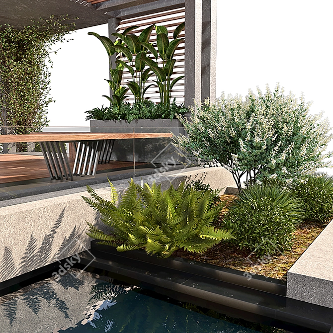 Elegant Pergola Oasis: Water & Plant Haven 3D model image 6