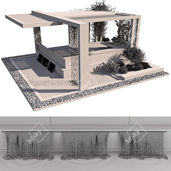 Elegant Pergola Oasis: Water & Plant Haven 3D model image 7