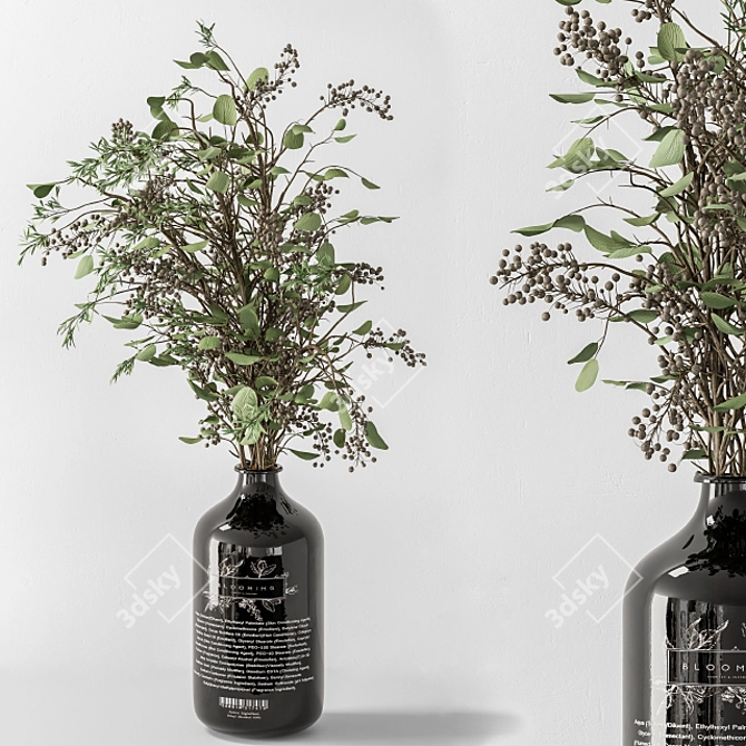 Green Branch Bouquet - Glass Vase 3D model image 1