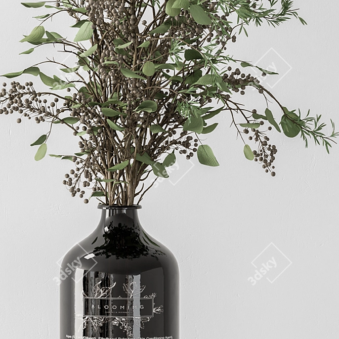 Green Branch Bouquet - Glass Vase 3D model image 3