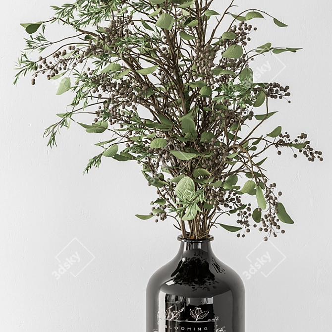 Green Branch Bouquet - Glass Vase 3D model image 4