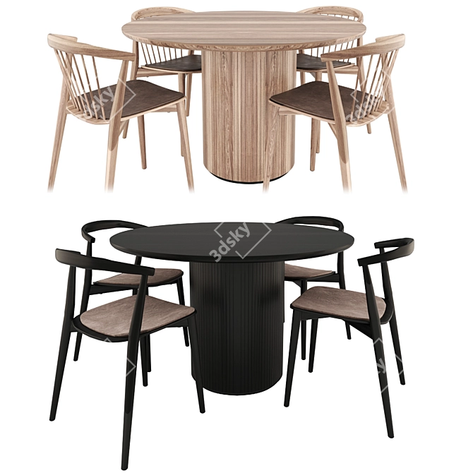 Contemporary Wood Chairs & Table 3D model image 1