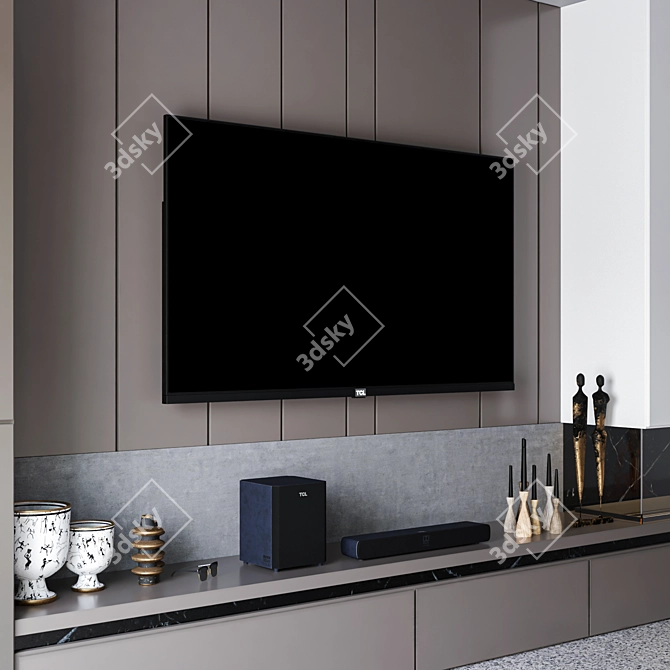 Modern Wall-Mounted TV Unit 3D model image 2